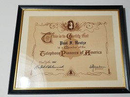 Vintage 1967 Telephone Pioneers of America Membership Framed Certificate NY - £15.68 GBP