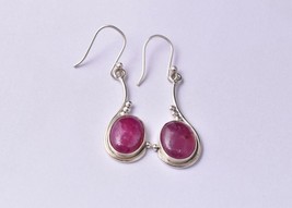 925 Sterling Silver Ruby Gemstone Handmade Earrings Her Wedding Wear Gift ES1052 - £38.08 GBP