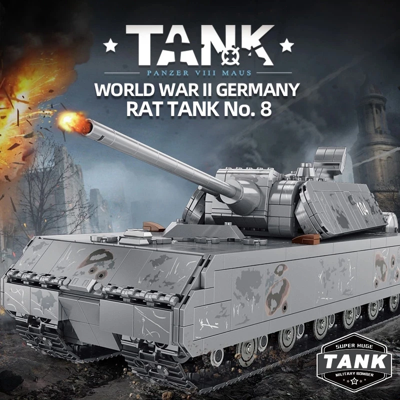 WW2 German Panzer VIII Maus Tiger I Tank Building Blocks Military Mouse Type - £64.03 GBP+