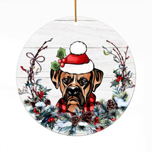 Cute Great Dane Dog Santa Hat Xmas Wreath Christmas Ornament Acrylic Gift Decor - £13.41 GBP