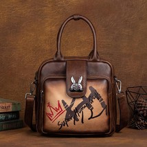 Hand Painted Nature Cow Leather Women Bag 2022 New Chinese Style Retro Handbag V - $128.24