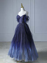 Blue Gradient Tulle Long Prom Dress,Beautiful Spaghetti Strap Celebrity Dresses - £156.60 GBP