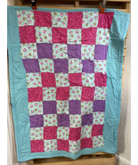 Handmade Baby Girl Owl Patchwork Quilt 40X55 Pink Blue Purple Nursery KG JD - $24.75