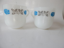 Vintage Milk Glass 2 coffee / tea cups mugs aqua teal blue mint - $12.38