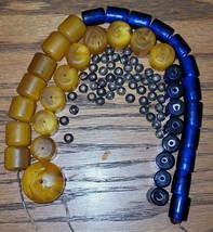Antique Bakelite Amber And Cobalt Blue Glass -Trade Beads- 240 grams Loose beads - £216.83 GBP