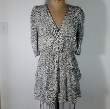 Zara Dress Leopard Print Elastic Waist Puff Shoulder 3/4 Sleeve Buttons Size L - £28.20 GBP