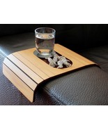 Flexible Oak Sofa Arm Table, Over-the-Couch Folding Tray with Coaster an... - $68.00
