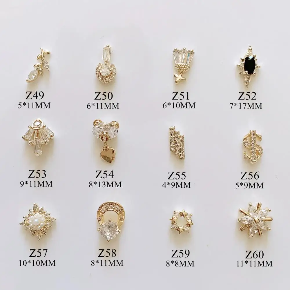 2pcs High Quality Luxury Nail Art Gold-Plated Metal 3D Charms with Zircon Stone - £10.80 GBP+