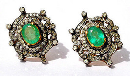 Victorian 2.62ct Rose cut Diamond Emerald Wedding Women&#39;s Earrings Chris... - £455.61 GBP