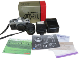Canon AE-1 Film Silver SLR Film Camera FD 50mm f1.8 Lens w/ Flash Box - ... - $296.95