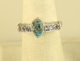 Vtg Sterling Silver Aquamarine Cocktail Stone with Amethyst Accent Ring STS 925 - £38.83 GBP
