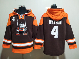 Deshaun Watson #4 Cleveland Browns Brown Lace-Up Pullover Hoodie - £59.08 GBP