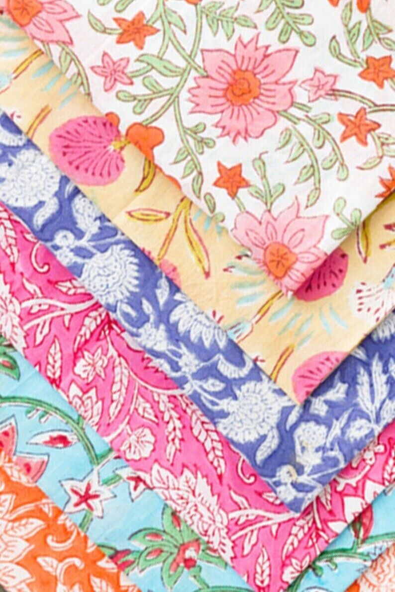 100% Cotton Assorted Napkin Set, Hand Block Printed Table Napkins Bulk Napkins