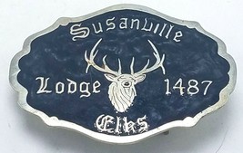 Vtg Silver Tone &amp; Enamel Susanville California CA Elks Lodge Belt Buckle... - £22.66 GBP