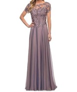 La Femme 29235 Floral Embroidery Chiffon Column Gown SZ 12 Dark Mauve. $... - £118.66 GBP