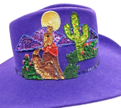 Michael Howard 100% Wool Cowboy Hat Purple Sequin Desert Scene  Made In USA - £19.38 GBP