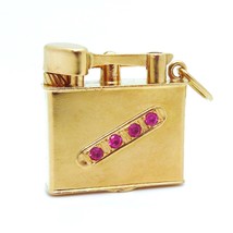 Vintage 18K Yellow Gold Jeweled Movable Cigarette Lighter Pendant Charm ... - £517.97 GBP