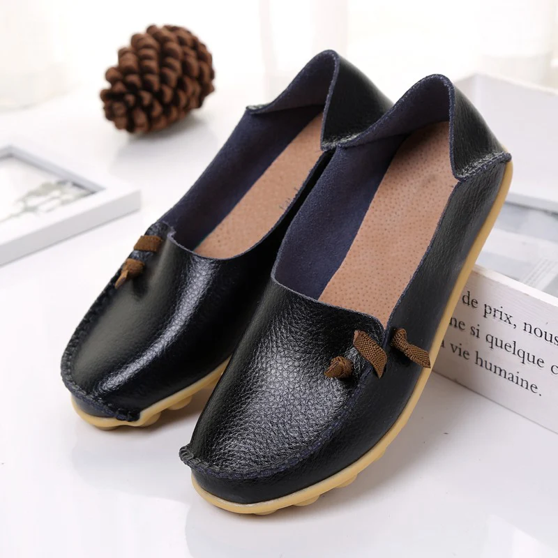 Eather shoes fashion ladies working flat slip on shoes 16 colors thick sole solid color thumb200