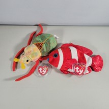 TY Beanie Baby Plush Lot Jester the Fish and Scurry the Beetle With Swin... - $12.96