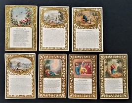 1880s antique 7pc victorian RELIGIOUS embossed CARDS gold stories xmas  - $68.26