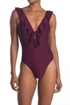 Robin Piccone 204211 Juliana Plunging One-Piece Swimsuit SZ 10 Eggplant - £42.17 GBP