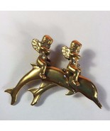 KIRKS FOLLY &quot;Cherubs Riding Dolphins&quot; Brooch Pin - £31.17 GBP