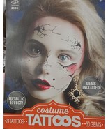 Metallic Glam Costume Face Tattoos With Gems. 2 sheets, 24 tattoos, 30 Gems - $300.87 MXN