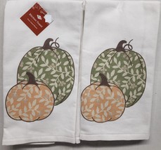 Set Of 2 Same Cotton Kitchen Towels (16&quot;x26&quot;) Fall, 2 Pumpkins Vines, Ritz - £12.68 GBP