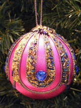 Kurt Adler Vintage 90's Fuchsia Ball w/ Blue Gems & Gold Glitter Xmas Ornament - £10.26 GBP