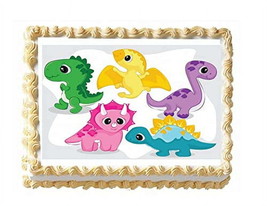 Colorful, Cartoon Baby Dinosaurs Edible Icing Image Cake Topper-1/4 Shee... - $266.44 MXN