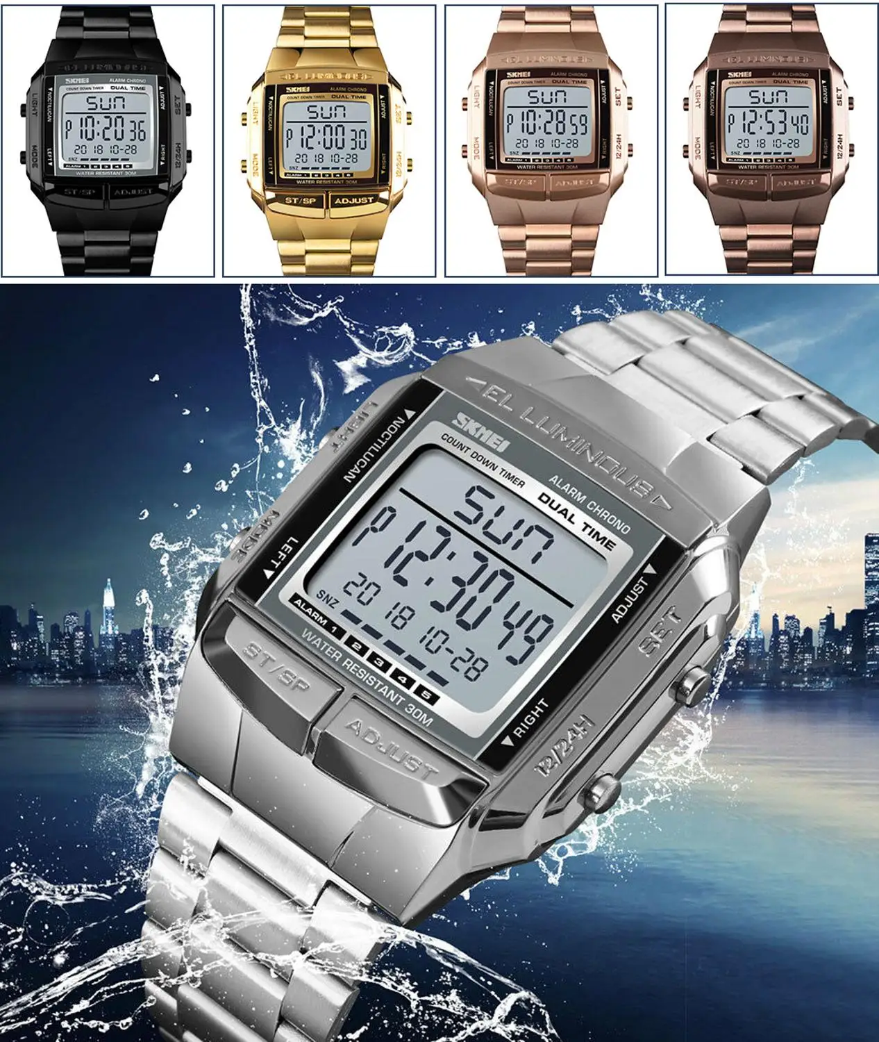 Sports Watch Men Luxury Watches Waterproof Military LED Digital Wristwatch Clock - £17.55 GBP+