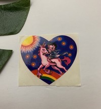 Lisa Frank Vintage Betty Boop Sticker 80s Heart Shaped Unicorn Rainbow - $18.80