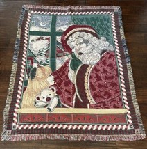 Goodwin Weavers Vintage Woven Tapestry Throw Blanket Christmas Santa Teddy Girl - £16.47 GBP