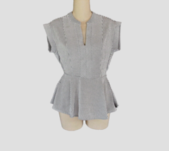 Monteau top blouse peplum Jr Small gray white stripe cap sleeve New - £11.23 GBP