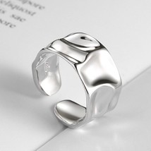 Silver Color Irregular Handmade Ring for Women Creative Geometric Wide anillos J - £9.78 GBP