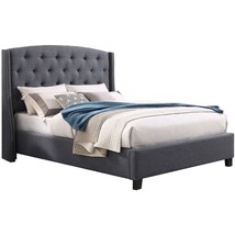 Nantarre Tufted Wingback Upholstered Bed with Nailhead Trim, Gray - £433.25 GBP