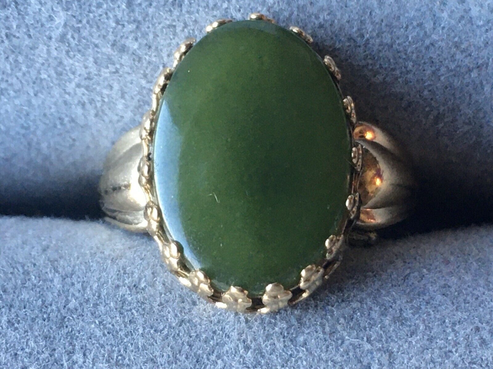Sterling silver cabochon jade ring crown bezel gold plated - $14.50