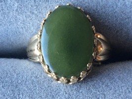Sterling silver cabochon jade ring crown bezel gold plated - $19.84 CAD