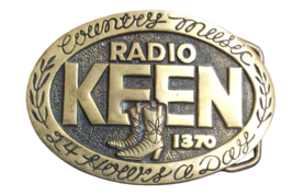 Vtg 70s Radio KEEN 1370AM Solid Brass Country Radio Station Buckle Western 915A - £23.08 GBP