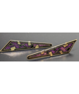 Vintage Geometric 2-5/8&quot; Drop Studs Long Earrings - Purple Enamel &amp; Gold... - £17.86 GBP