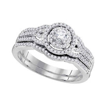 10k White Gold Round Diamond Bridal Wedding Engagement Ring Band Set 1/2 Cttw - £602.65 GBP