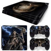 For PS4 Slim Console &amp; 2 Controllers Grim Reaper Decal Vinyl Skin Wrap S... - £10.49 GBP