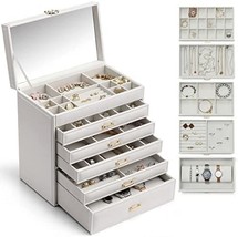 Vlando 6 Tier Large Jewelry Storage Box With Mirror, Huge Jewelry Box, White - £40.89 GBP