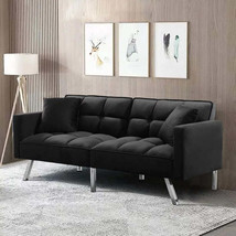 BSHTI Convertible Sofa Bed,Velvet Futon Sofa ,Sleeper Couch with Armrest and 2 P - £512.71 GBP