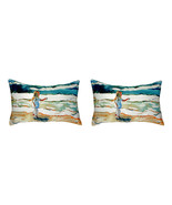Pair of Betsy Drake Girl at the Beach No Cord Pillows 15 Inch X 22 Inch - £62.57 GBP