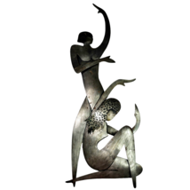 Vintage Metal Wall Modern Art Hand Made Sculpture Woman Yoga Pose Stretch 17x6in - £23.69 GBP