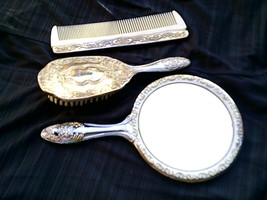 brush comb mirror vanity set antique gold - £33.03 GBP