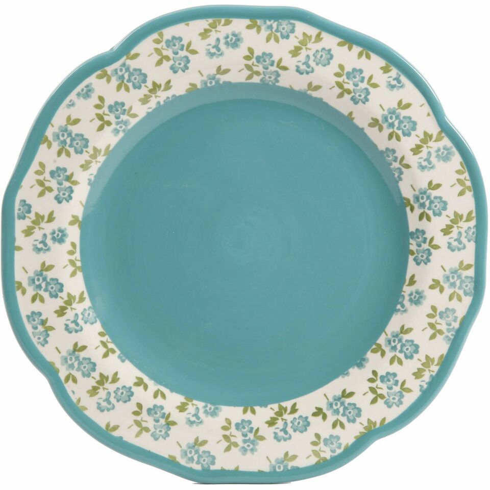Primary image for Four (4) Pioneer Woman ~ Teal Timeless Floral ~ 10.5" Dinner Plate ~ Stoneware