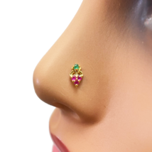 22ct Yellow Gold Fruit Red &amp; Green Gemstone Nose Pin/Stud 4mm Width - $72.43