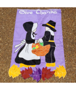 Embroidered Give Thanks Thanksgiving Flag Double Side 28x40 Purple Pilgrim  - $13.52